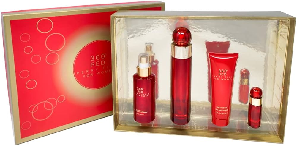 GIFT SET PERRY ELLIS 360 RED   (4 PC) 3.4 OZ EDT,3.0 OZ SG/4.0 OZ BM /0.25 OZ EDT MINI