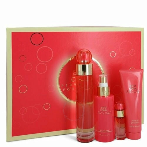 GIFT SET PERRY ELLIS 360 CORAL (4 PC) 4 OZ EDP + 4.0 OZ MIST + 3.0 OZ S/GEL + MINI